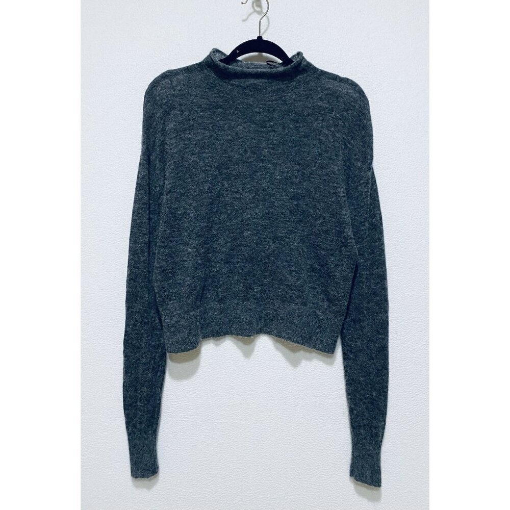 Zara Sweater Womens Large Gray Rolled Mock Neck Mohair Lightweight Minimalist